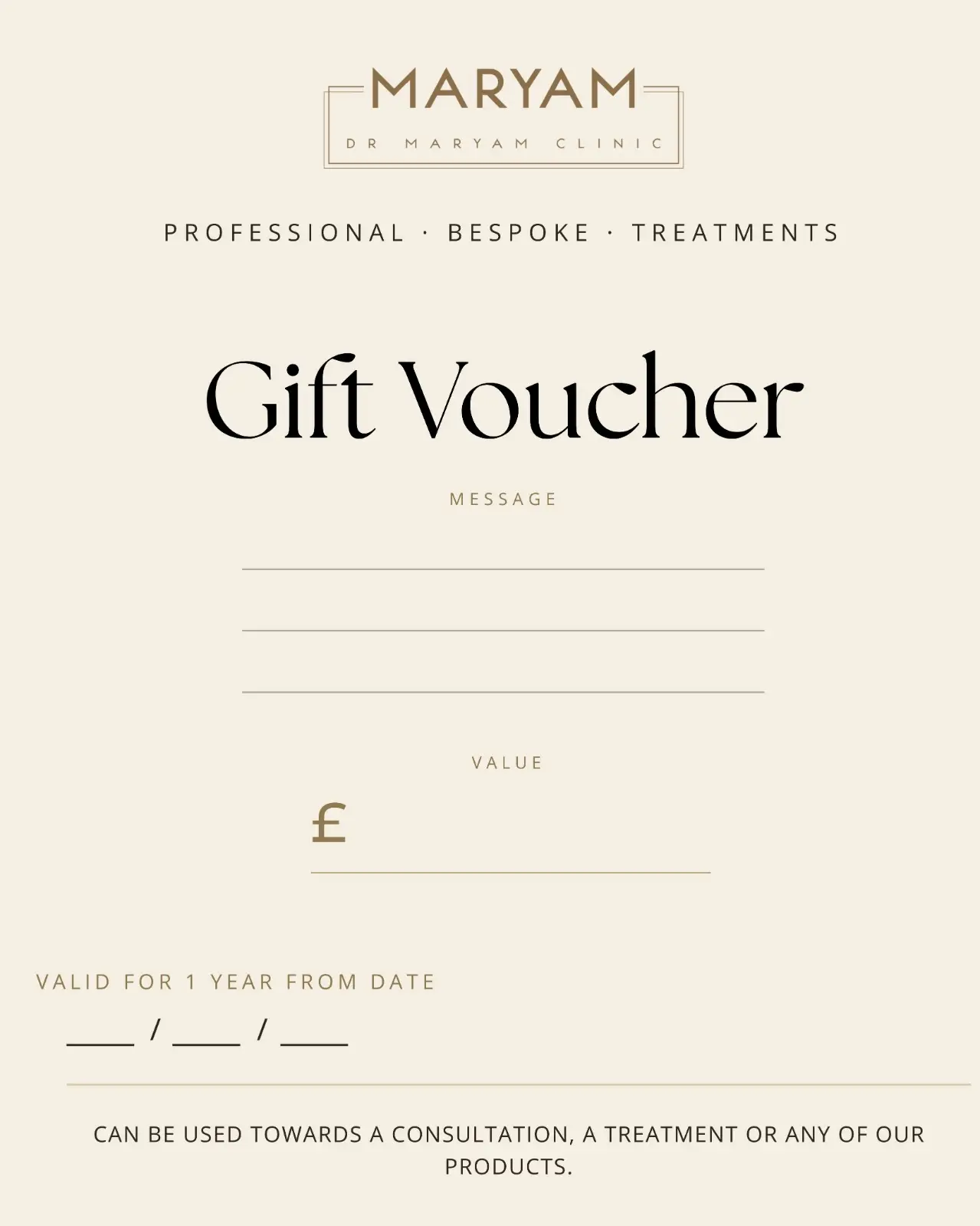 Dr Maryam Clinic gift voucher